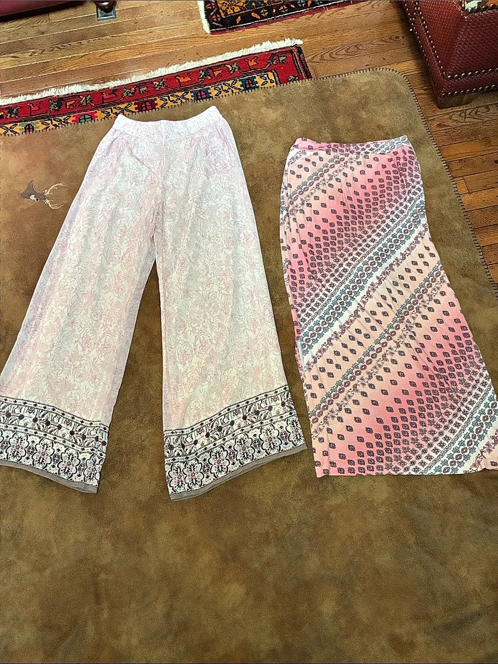 CATO Paisley Wide Leg Pants in Pink & White & Cato Pink print skirt BOTH